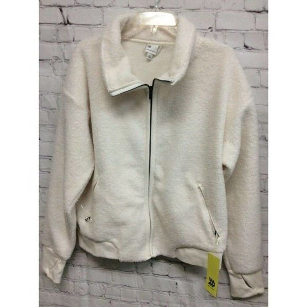 All In Motion Womens Sherpa Fleece Jacket Cream Mock Neck Zip Up Pockets XXL New